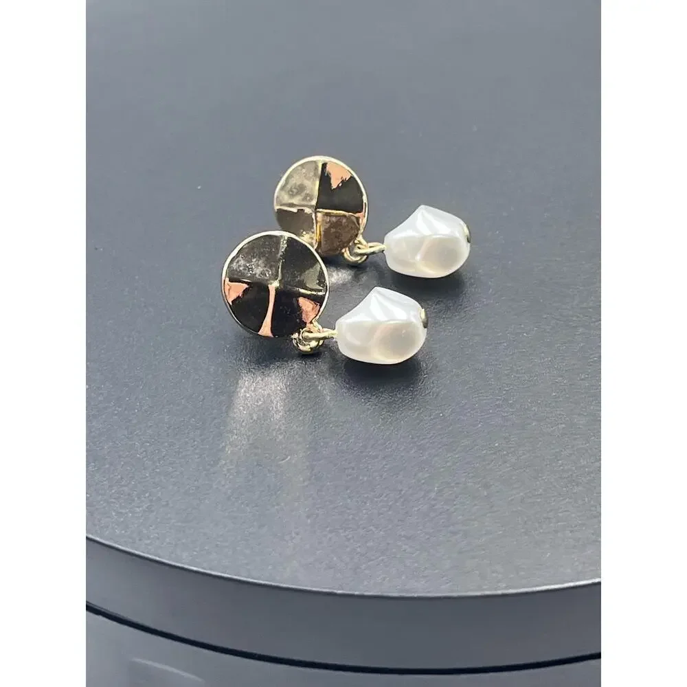 J. Crew White Faux Pearl Dangle Gold Tone Earrings‎